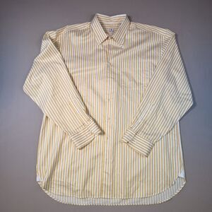 Peter Millar Mens XL Button Up Dress Shirt White Yellow Stripes Long Sleeve